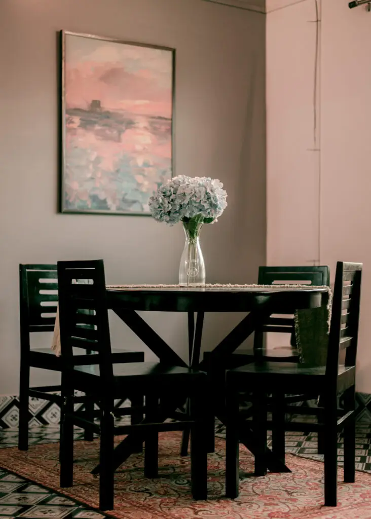 Dining table with a vase