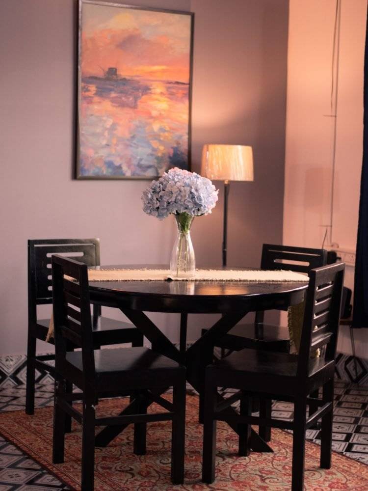 Dining table with a vase